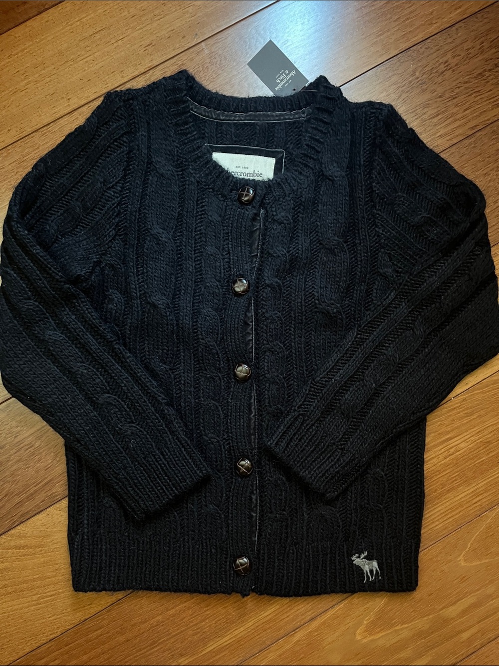 NWT Y2K Abercrombie Moose Logo Cable Knit Cardigan